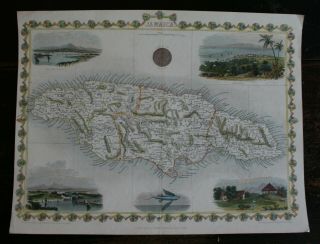 Map Of Jamaica By John Tallis Hand Coloured Published 1851
