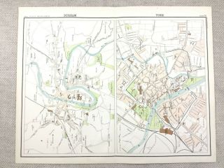 1890 Antique Map Of Durham York City Route Street Plan 19th Century