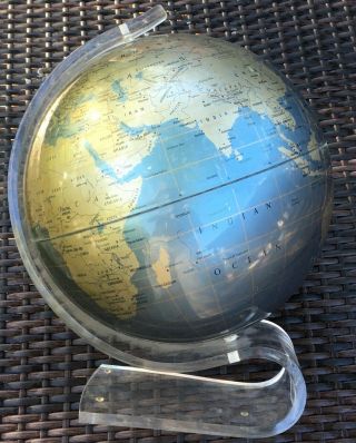 World Globe Vintage Replogle 12 " Diamond Marquise Clear Lucite Stand