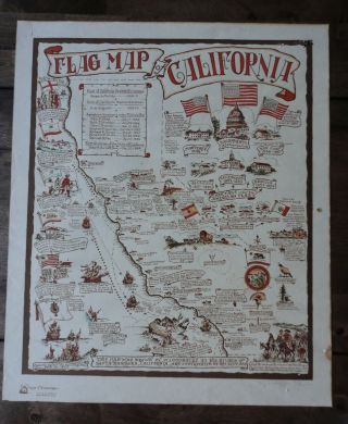 1936 Signed Pictorial Map By W.  J.  Goodacre Flag Map Of California