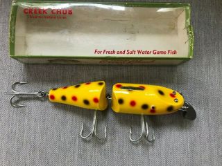 Vintage Creek Chub Jointed Striper Pikie Fishing Lure In Yellow Spot