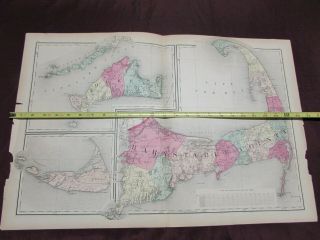 1882 Hand - Tinted Map Of Barnstable,  Dukes & Nantucket Vg,  Double - Page