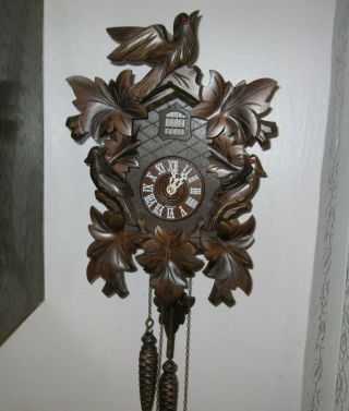 Vintage Schmeckenbecher West Germany Cuckoo Clock Hand Carved 1 Day