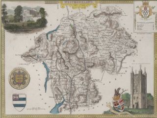 Thomas Moule Map - " Westmorland " - Hand - Colouring & Cartouches (c.  1830)