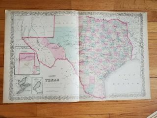 Rare Variation 1861 Colton Hand Colored Map Of Texas