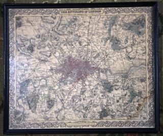 The Environs Of London England City Vintage 1855 Colton Atlas Map Rare