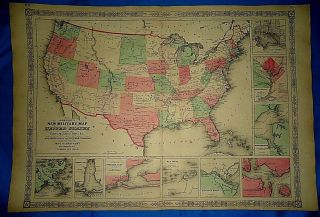 Vintage Civil War Period 1864 Map United States Military Map Old Authentic