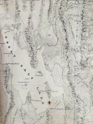 Vintage Map 1850 Ft Leavenworth,  Missouri Rivers,  Great Salt Lake Utah Stansbury