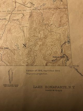 Vintage Quadrangle Map 1944 Lake Bonaparte NY Fort Drum Geological Survey Diana 2