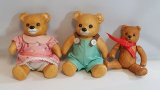 Vintage Homco Jointed Teddy Bear Figurine Family Of 3 Porcelain Hand Painted