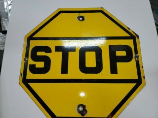 1930s/1940s ? Vintage 18 " Yellow Porcelain Stop Sign