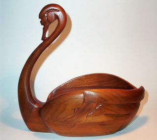 Old Swan Bird Hand Carved Wood Bowl Art Sculpture Statue Figurine Vintage Vg