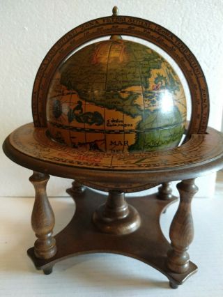 Vintage Old World Globe,  Made in Italy,  Wooden table top zodiac astrology 2