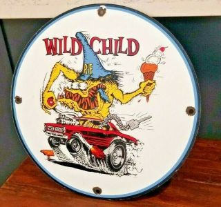 Vintage Rat Fink Porcelain Gas Auto Ed Roth Hot Rod Wild Child Pontiac Gto Sign