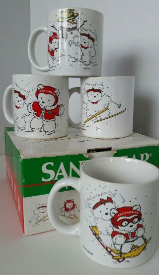 1987 Dayton Hudson Santabear Porcelain Christmas Coffee Mugs - 4 Different