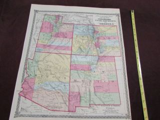 1875 Hand - Tinted Map,  County Map Of Colorado,  Utah,  Mexico,  Arizona Vg,