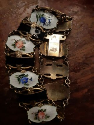 Norway Silver Vintage Bracelet Ivar T Holth Jewelry,  Enamel Guilloche Rose Clasp