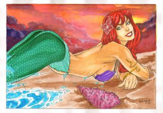 Ariel Sexy Ink And Color Pencil Pinup Art - Comic Page By Ed Silva