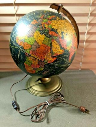 Vintage Plasti - Lite 10 1/2 " Illuminate World Globe George F.  Cram Co.  Immaculate