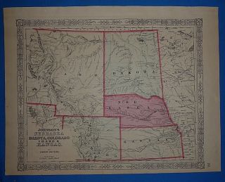 Vintage 1863 Colorado Nebraska Territory Map Old Antique Atlas Map