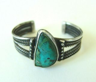 Large Heavy Vintage Navajo Silver and Turquoise Bracelet 2