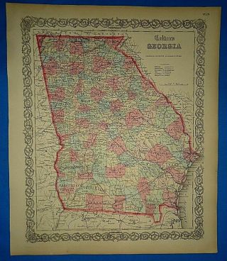 Antique 1862 Colton Atlas Map Georgia Old & S&h