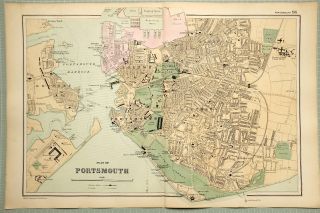 1895 Map Plan Of Portsmouth Harbour Dock Yard Pier School Church Stations