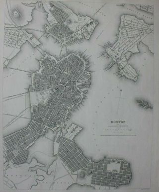 Boston City Plan,  Usa,  Antique Map,  Sduk,  1844