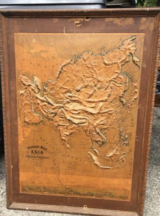 Antique Asia Relief Map Central School Supply House 1892 Wonderful Large Size