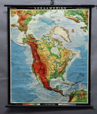 Rollable Map Vintage Wall Chart North America Usa Canada North Pole Greenland
