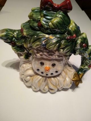 Snowman Collectible Decorative Teapot Ceramic Multi - Colored Pre - Owned