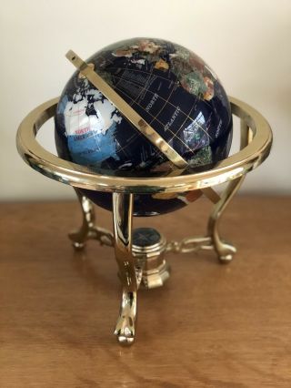 Large Rotating Gemstone Globe Blue With Gold Frame
