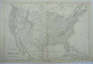 Antique Map Of The United States Of America By J.  W.  Lowry 1852