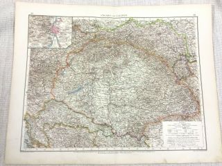 1896 Antique Map Of Hungary Galicia Eastern Europe German 19th Century