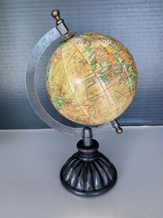 World Globe,  Vintage 10 Inches High On Wood Stand Great For Desktops.