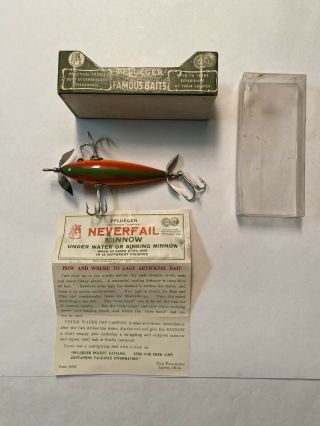 Vintage Pflueger Neverfail Underwater Minnow No.  3173 Rainbow W/ Box,  Minty