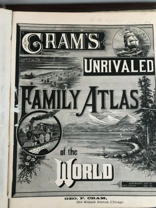 1884 CRAM ' S UNRIVALED FAMILY WORLD ATLAS WITH MAPS OF ALL THE STATES 3