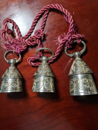 Vintage Brass Bells Of Sarna,  India,  Set Of 3 Bells 1940s