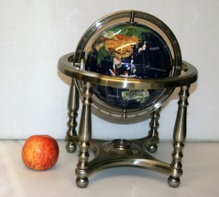 Alexander Kalifano Gemstone Globe With Lapis Ocean Gunmetal Stand Home Decor 11 "