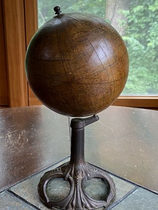 Antique Rand Mcnally 6” Terrestrial Globe With Cast Iron Base Early 1900s