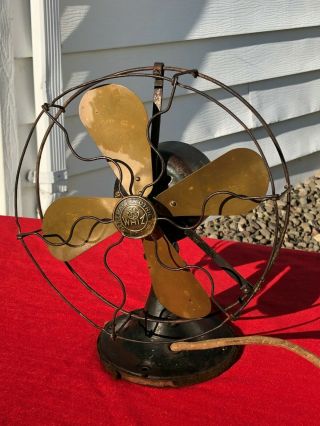 Antique Electric Fan Ge Whiz Vintage Old Brass Blade - 9 " Running Well
