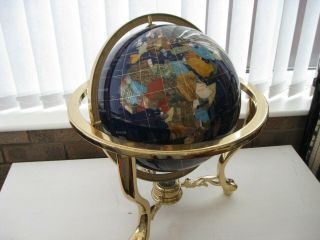 Large Vintage Gemstone Globe Of The World Semi Precious Stones