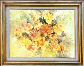 Vintage Framed Oil Painting On Board - Missy Sofey,  Nasturtiums/flowers
