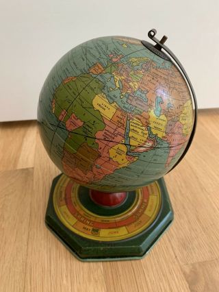 Antique 1920 ' s Old World globe Tin Litho,  Vintage metal J Chein toys Desktop 2