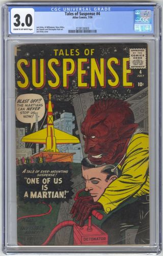 Tales Of Suspense 4 Cgc 3.  0 Vintage Marvel Atlas Comic Jack Kirby Steve Ditko