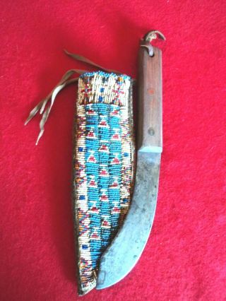 Vintage Trade Knife With Beaded Sheath