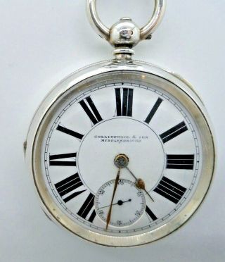 A Large Antique Silver Pocket Watch By Collinwood Of Middlesborough 1878