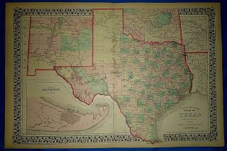 Vintage 1876 Atlas Map Texas - Indian Territory Old Antique S&h