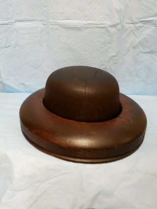 2 Piece Antique Vintage Wood Block Mold Millinery Hat Form 7 1/4