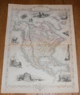 C1850 Antique Map Of North America By Tallis & Rapkin Hand - Colored Map